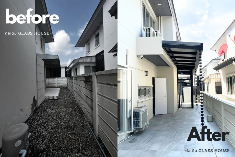 ภาพก่อนและหลังการรีโนเวทบ้านแบบต่อเติม Glass House